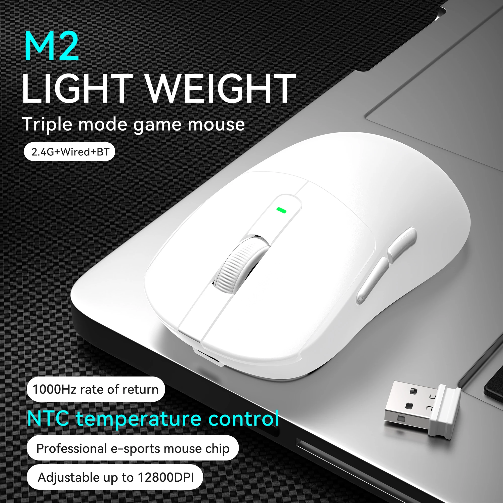 M2 Wireless Bluetooth + 2.4GHz + Wired Triple-Mode Lightweight Gaming Mouse with Wireless Charging Dock