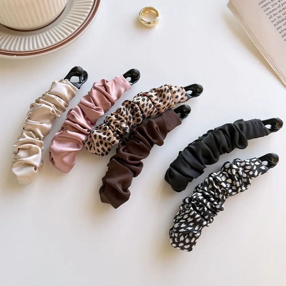 

Leopard Print Cloth Banana Clip Cute Korean Style Hairpin Bowknot Hair Clip Hair Claw Ponytail Holder Vertical Clip Women