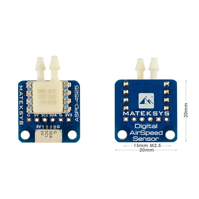 Mateksys ASPD‑4525 Digital Airspeed Sensor I2C Output 4‑5.5V Wide Temp Pitot Tube Kit for Fixed‑Wing Navigation Quad