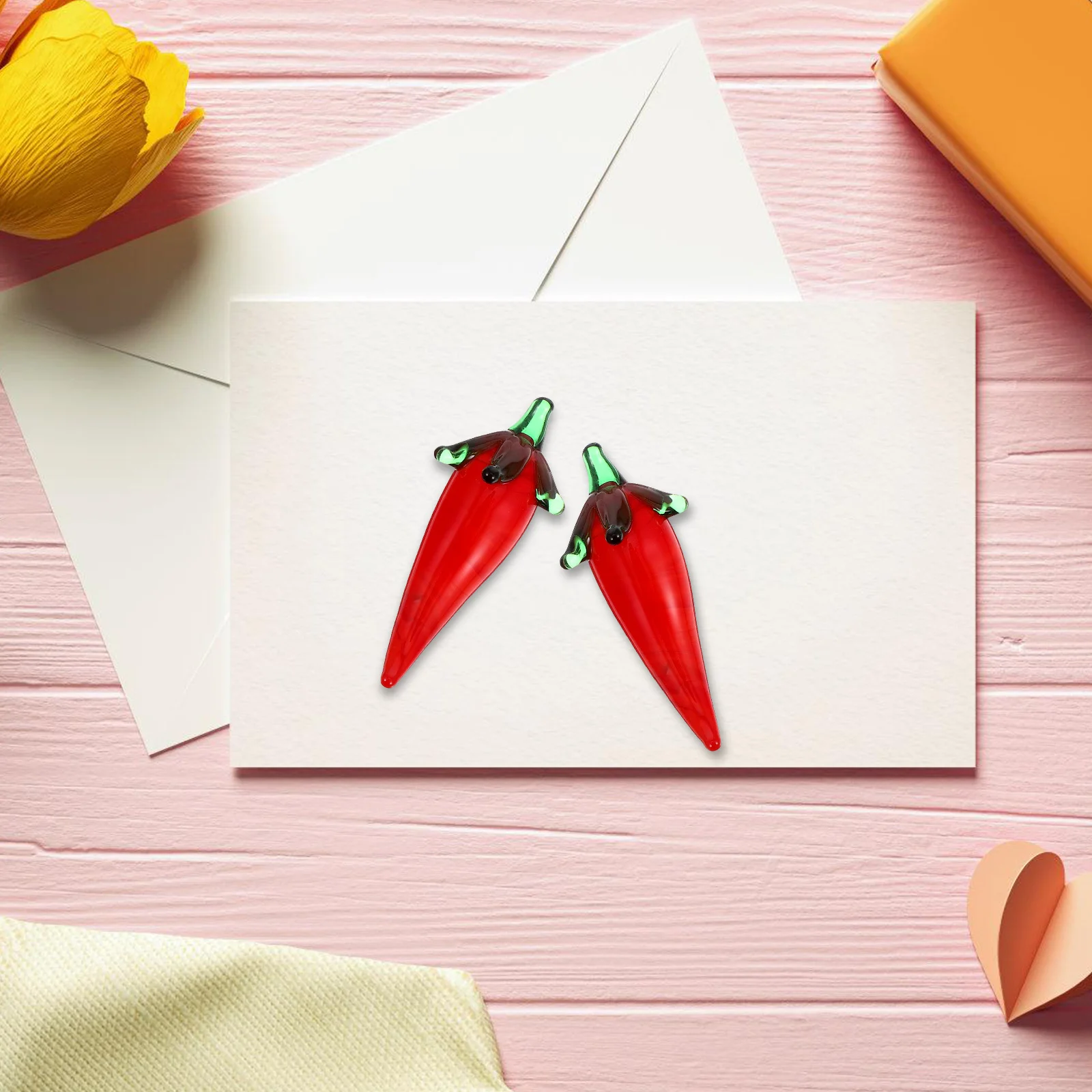 

2Pcs Mini Artificial Chili Pepper Cute Ornament for Desktop Kitchen Decor Simulation Lifelike Pepper Props Home Party Decoration