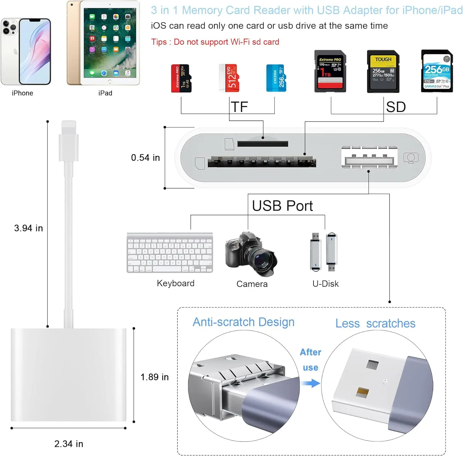 SD Card Reader for iPhone, Memory Card Reader with USB Camera Adapter Plug and Play Trail Game Camera SD Card Viewer Supports SD