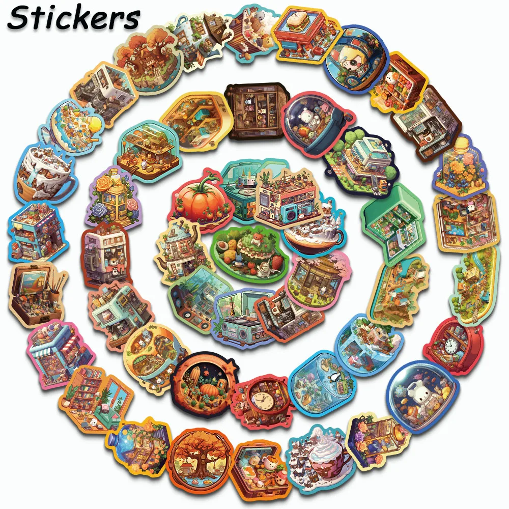 50 stks Cartoon Gekleurde Rand Micro World Series Stickers Geschikt Voor Helm Desktop Laptop Wanddecoratie DIY Graffiti Stickers