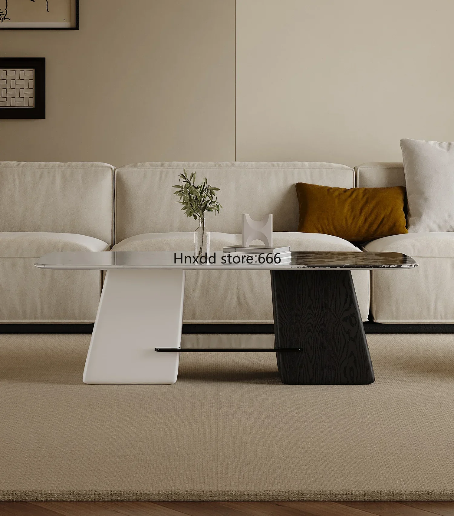Living room home wabi sabi wind advanced sense creative rectangular glass coffee table