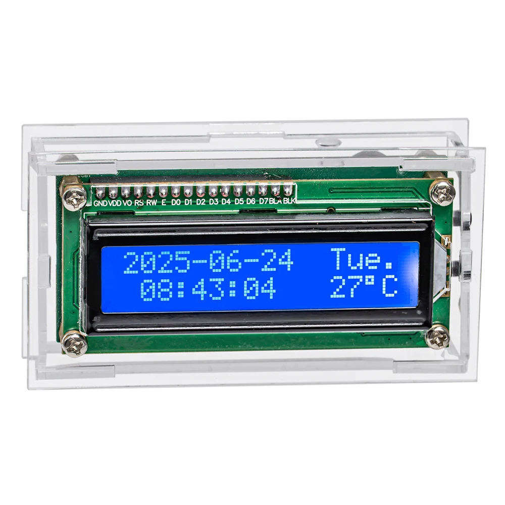 DIY Kit LCD Electronic Clock for Arduino DS1302 with Temperature Display Adjustable Backlight Musical Alarm Type-C USB DC5V