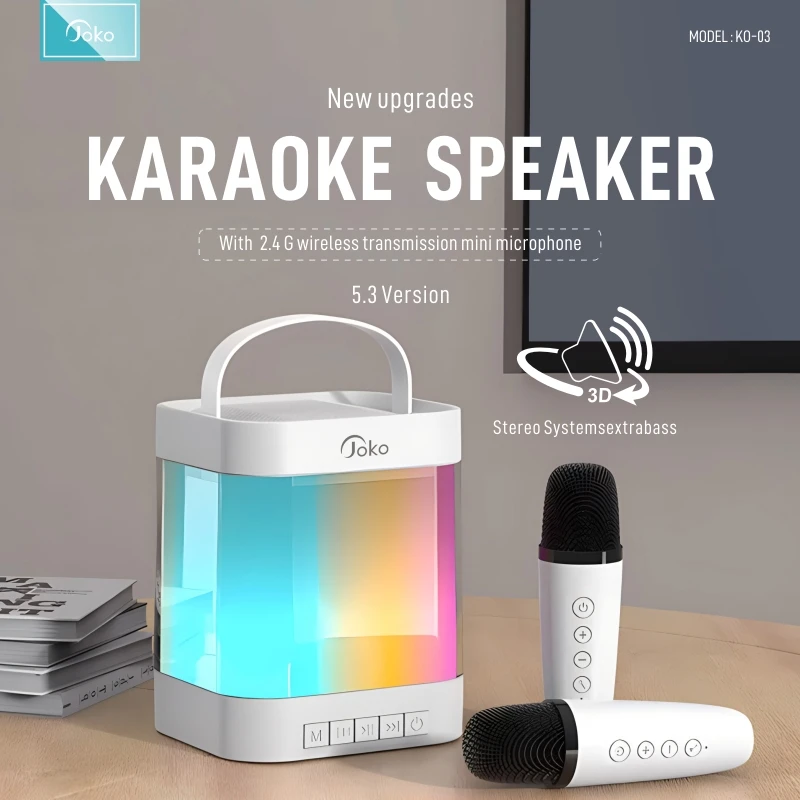 KONFULON  TWS Bluetooth Speaker Karaoke Machine with 2 Microphones High Quality Stereo Sound Singing Speaker Color Ambient Light