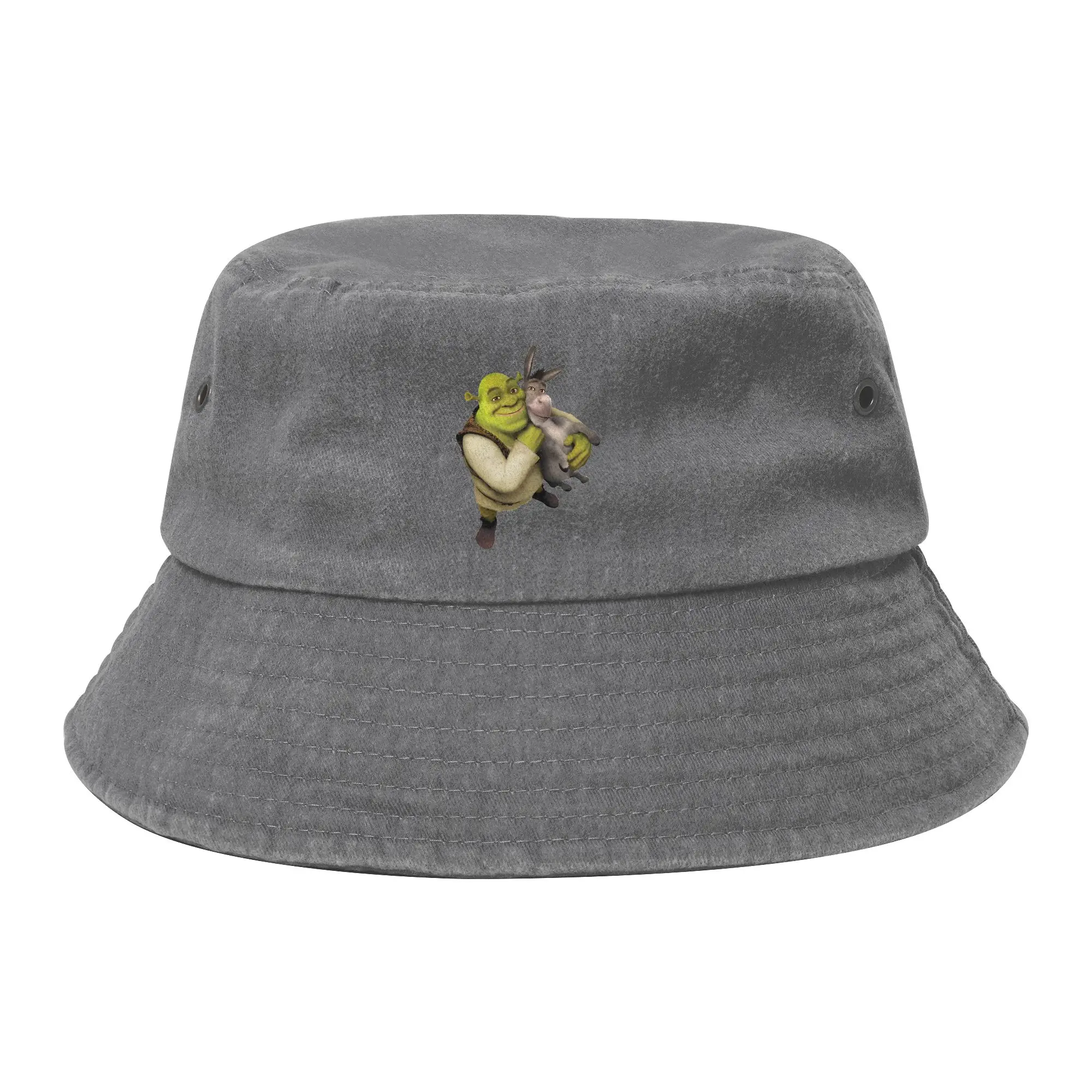 Czapka typu bucket hat dla nastolatków, postarzana, z efektem sprania, Shreks, na zewnątrz, wędkarska, czapka rybaka, czapka Bob z kreskówką, prezent