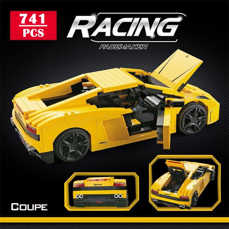 Bloques de construcción para niños, juguete de ladrillos para armar coche deportivo Gallardo LP 560, serie City Yellow, ideal para regalo, código 741, compatible con 8169 piezas