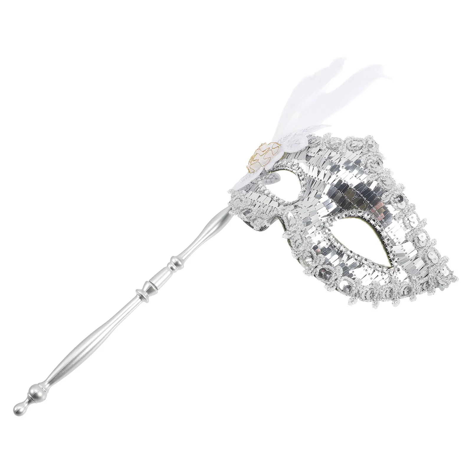

Carnival Masquerade Mask Stick Half Face Plastic Masks for Party Costume Accessories Silver Elegant Design Halloween Cosplay