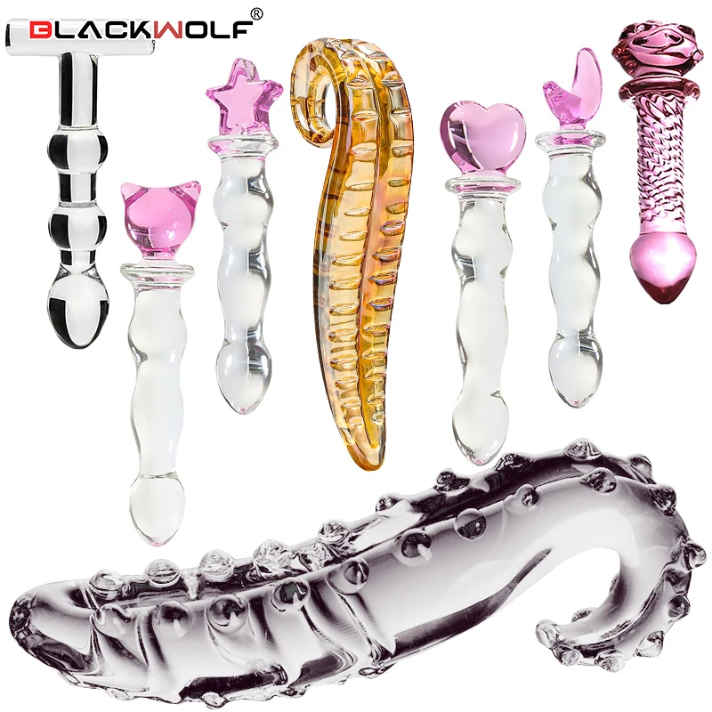 BLACKWOLF-Dildos De Vidro De Cristal para Mulher, Masturbador Realista, Contas De Vidro Do Pênis, Plug Anal Anal, Brinquedos Sexuais para Casais,