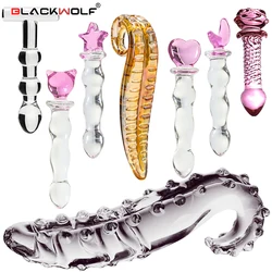 BLACKWOLF Crystal Glass Dildos Masturbator Realistic Dildo Penis Glass Beads Anal Butt Plug Sex toys for Woman Couples Vaginal