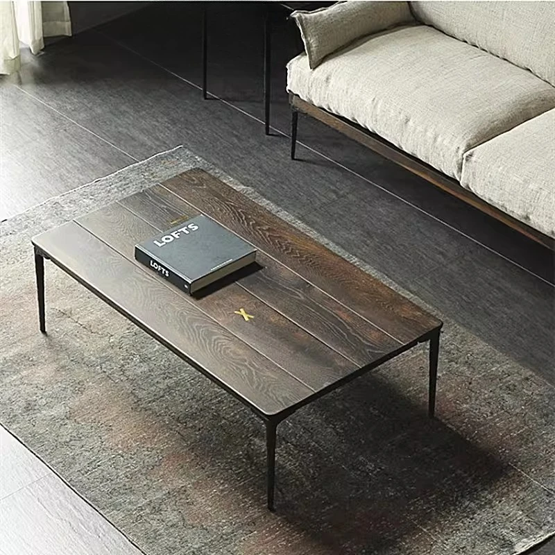 American designer retro wrought iron oak coffee table, geometric creativity