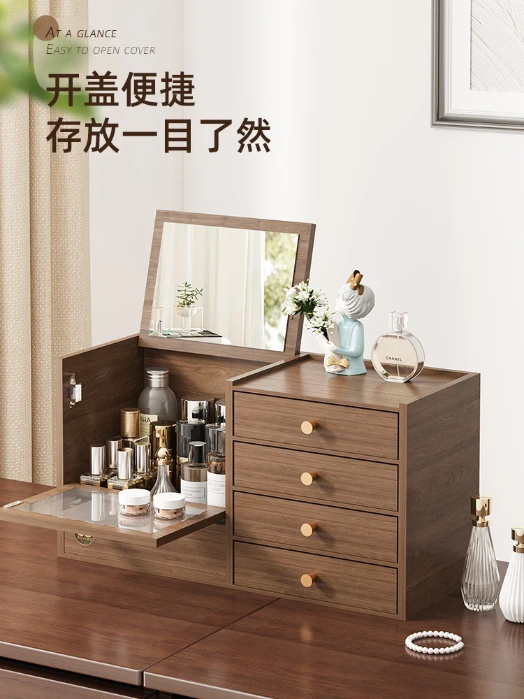 Dust-proof cosmetics storage box desktop high-end household large-capacity drawer dresser finishing rack with mirror