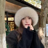 Unisex Bucket Hat Stylish Women's Winter Dome Hat with Faux Fur Trim for Outdoor Activities Warm Cozy Headwear for Skiing