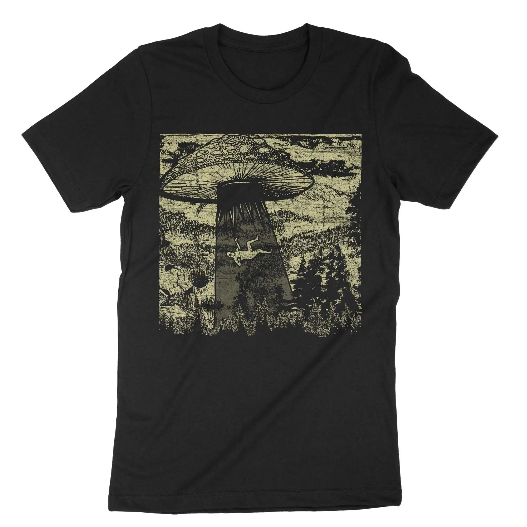 Mushroom Alien Abduction Fungi T Shirt Toadstool Trip Cottagecore Fungus EDM Festival