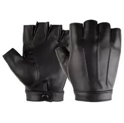 Guantes de cuero sin forro para mujer, Guantes sin dedos, botón femenino sólido, cálido, medio dedo, conducción, hombres, motor, Punk, gruesos