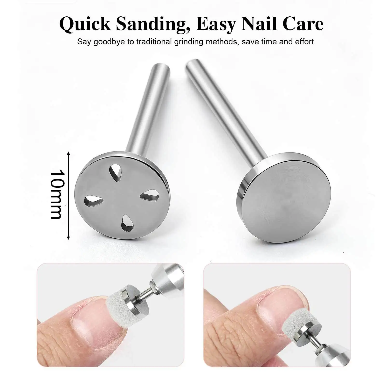 1 Set Stainless Steel Manicure Polishing Bearings&10mm Round Sponge Buffing Pad Nail Drill  Accessories Sandpaper Grinding Tools