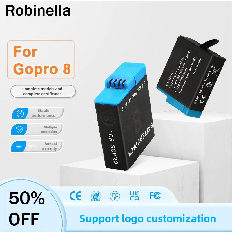 Paquete de 2 baterías de AHDBT-801 para GoPro Hero 8 7 6 5, batería recargable de iones de litio de 1680mAh con protección segura, batería de grabación larga