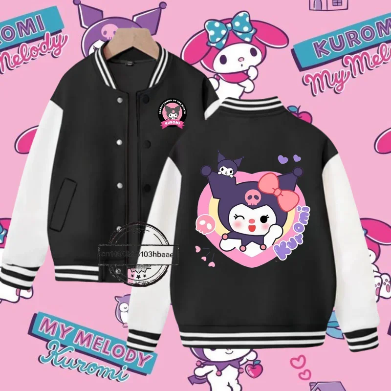 Baseball uniform Sanrio 1-14 yrs gift Kulomi Cartoon Printed Boys and girls Kawaii Fall/Winter Jacket Sweatshirt Super cute