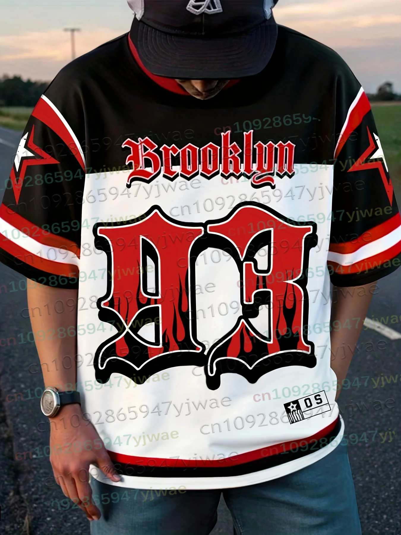 American Street Style Football Jersey Brooklyn No.93 Kurzarm-T-Shirt Retro Harajuku Sommer Oversize Sport Damen Herren T-Shirt
