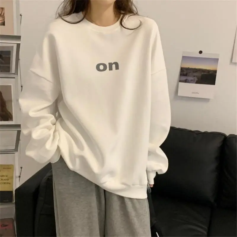 

Women Sweatshirts Long Sleeve O Neck Hoodies Loose High Street Letter Pullovers Slight Strech Winter 2023 Fleece Regular