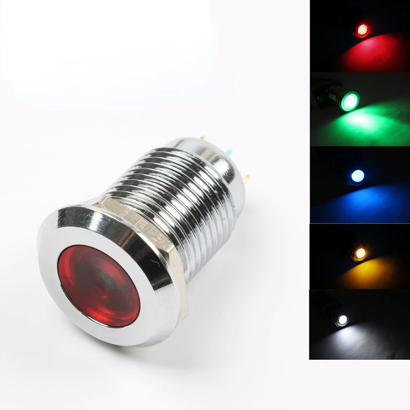 Uniteelec-10Pcs/Lot  Diameter 12mm Metal LED Waterproof Indicator Light for Car ,Truck ,Moter 3V 5V 6V 12V 24V 48V 110V 220V