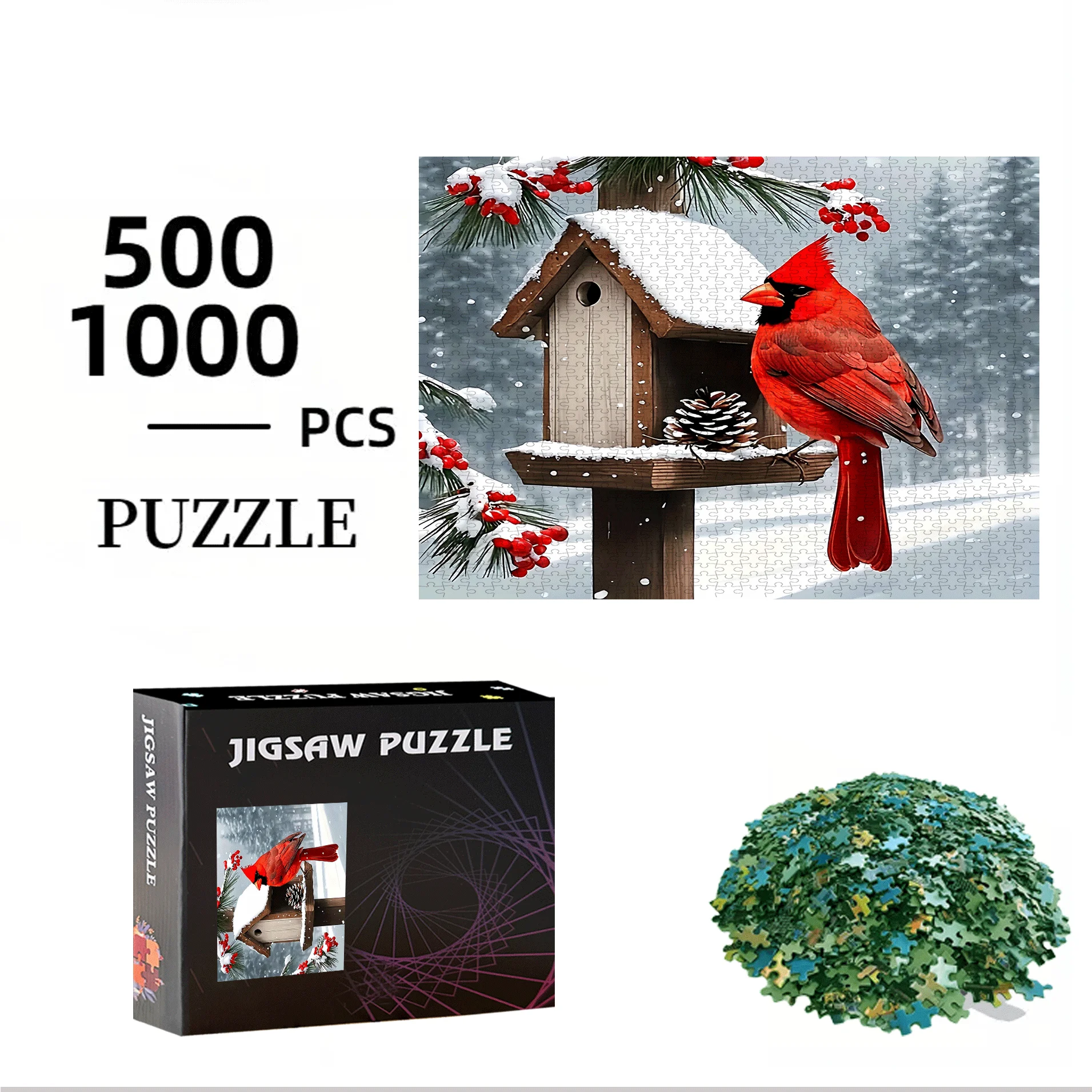 Regalo per l'interazione familiare e la sfida del cervello fai-da-te - Red Sparrow Birdhouse 500 pezzi/1000 pezzi Gioco di puzzle |   Decorazioni per la casa e divertimento Acti