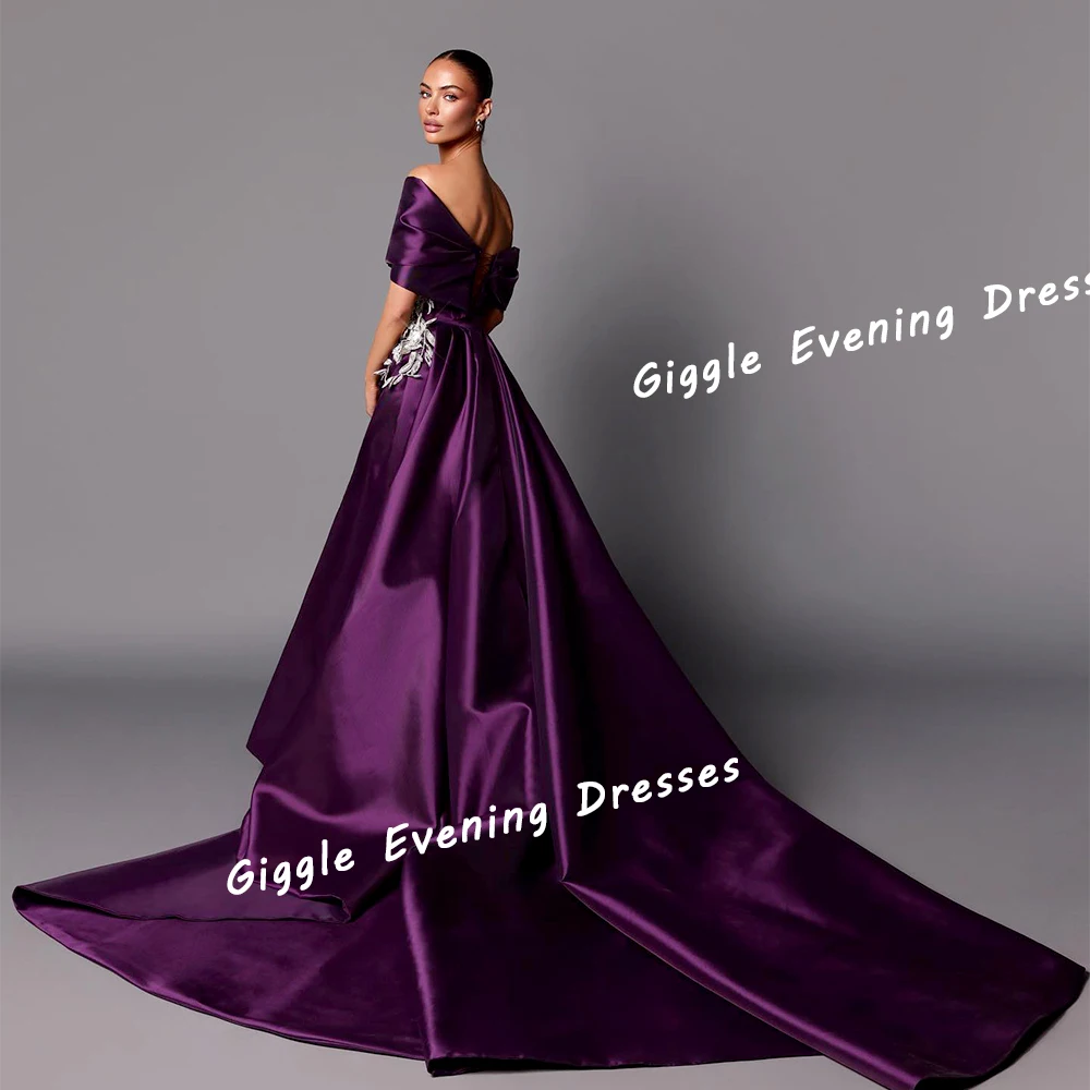 Giggle Satin Appliques One-Shoulder Elegance Prom Gown Saudi Arab Slit Pretty Floor-Length Evening Party Dresses for Women 2024