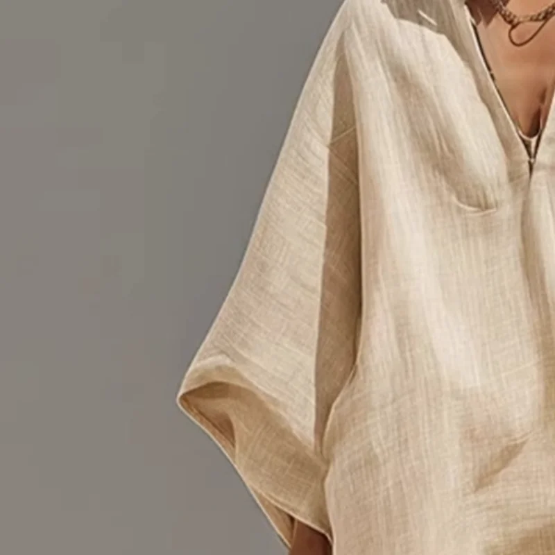 

Versatile Women Casual 2 Piece Sets Batwing Long Sleeve V Neck Top Soft Fabric Summer Vacation Lounge Outfits with Pockets
