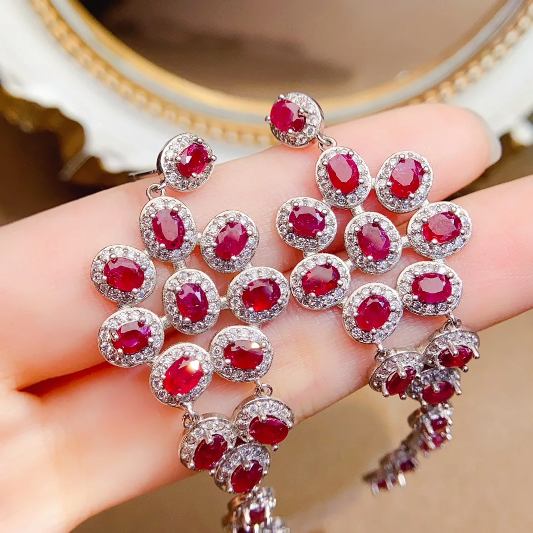 S925 Silver Ruby Earrings, 3x4mm Bold Drop Style, Statement Jewelry for Parties & Special Events