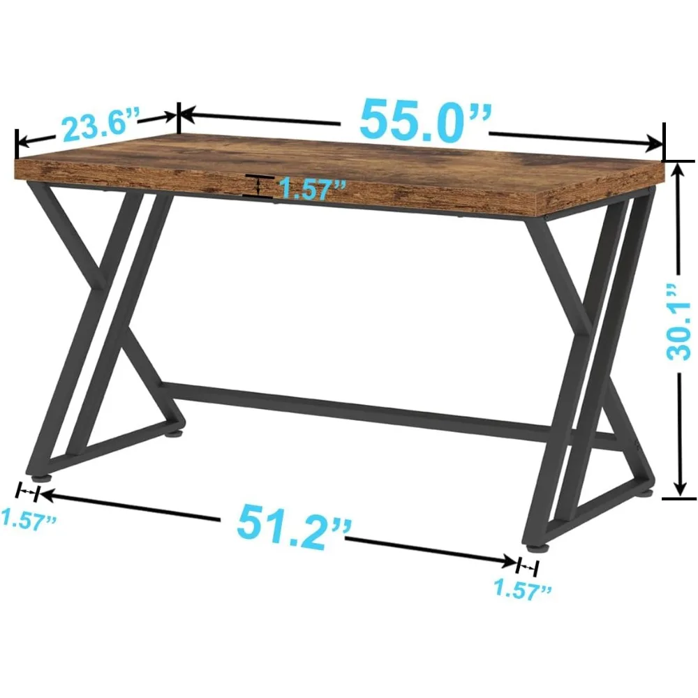 Rustic Computer Desk, Metal Wood Home Office Desk, Industrial Simple Study Executive Desk for Writing Work