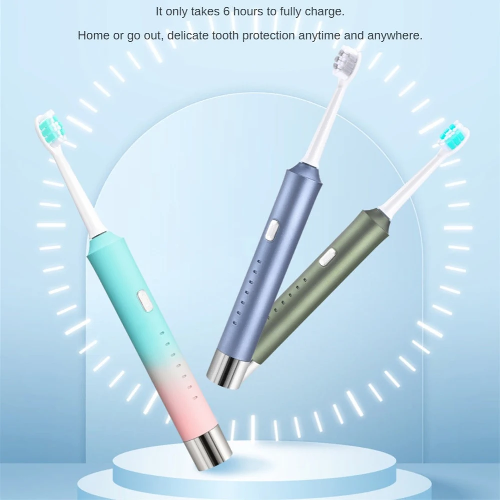 Electric Toothbrush Six Vibration Modes Adult Couple Fully Automatic Bristles Ultrasonic Tooth Brushes Replacement Heads Set