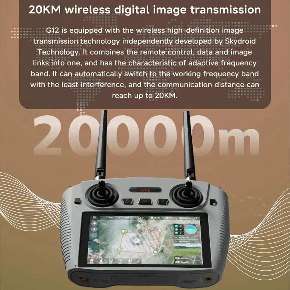 Telecomando Skydroid G12 - Dual Band 2,4 GHz/5,8 GHz, display HD 1080P da 5,5 pollici, trasmissione di immagini digitali da 20 km