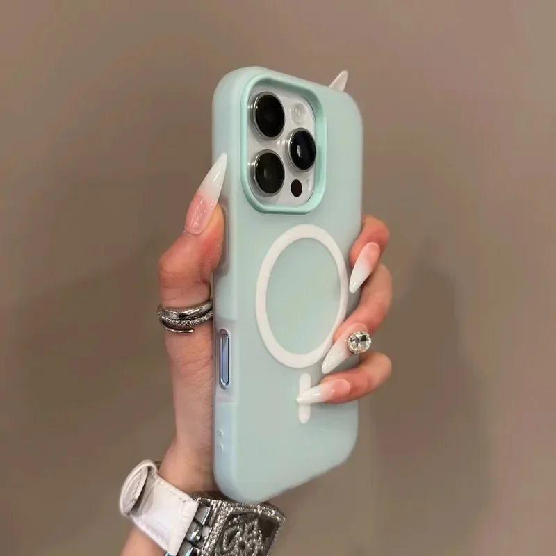 Luxury Candy Color 2 IN 1 Magsafe Case for iPhone 16 15 14 13 12 17 Pro Max Plus Magnetic Wireless Charge Clear Matte Soft Cover - náhled 5