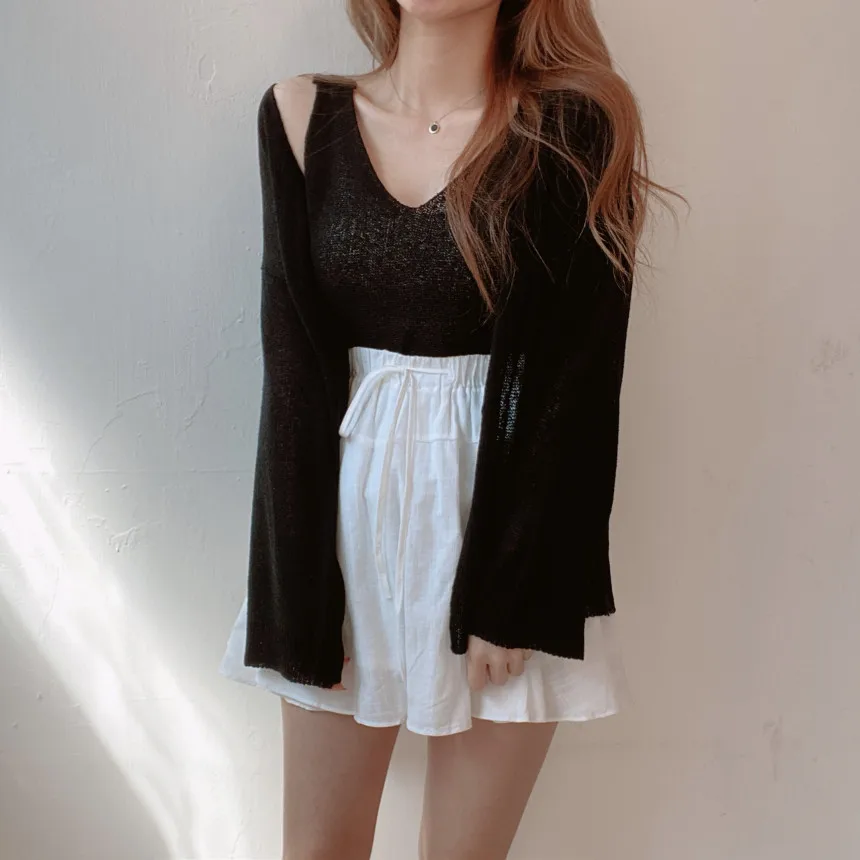 Women's Thin Knitted Sweater Sun Protection Open Cardigan Vest Outerwear V-ne Long Sve Pure Color Spring Autumn New Sle