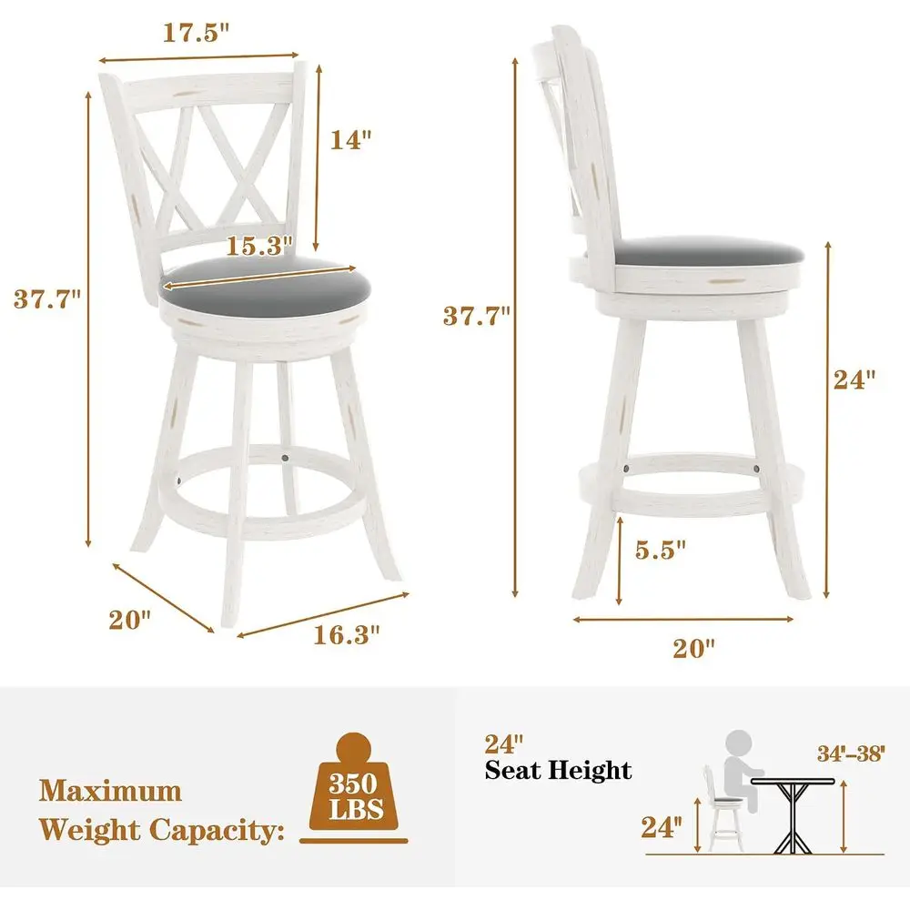 24Counter Height Swivel ar Stools - High ack Swivel Counter Stools with Upholstered at & Solid Wood ootrest, Counter ar Chairs o
