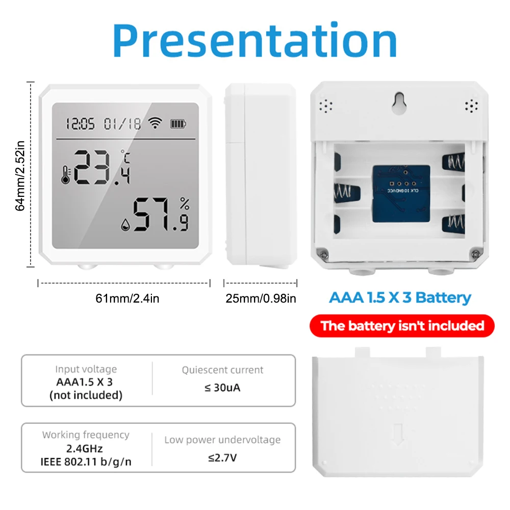 Wireless Smart Life WIFI Thermostat Hygrometer Sensor LCD Display WIFI Indoor Humidity Temperature Detection Sensor