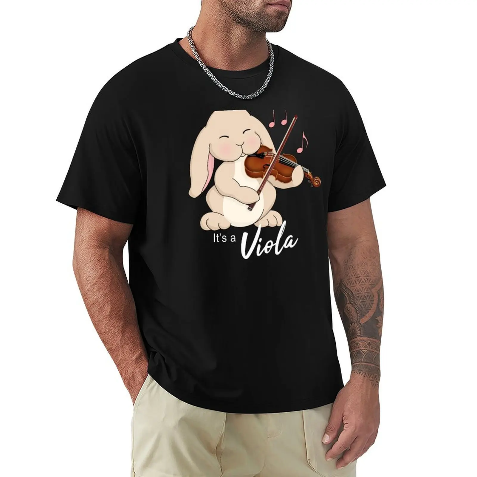 Cute Viola Player Bunny Rabbit Cartoon T-Shirt Retro Style Print Casual Top