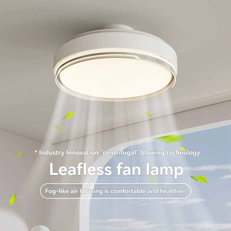 

White Vaneless Ceiling Fan For Study Room Bedroom Round 54Cm Modern Bladeless Ceiling Fan With Light Flush Mount Fan Light