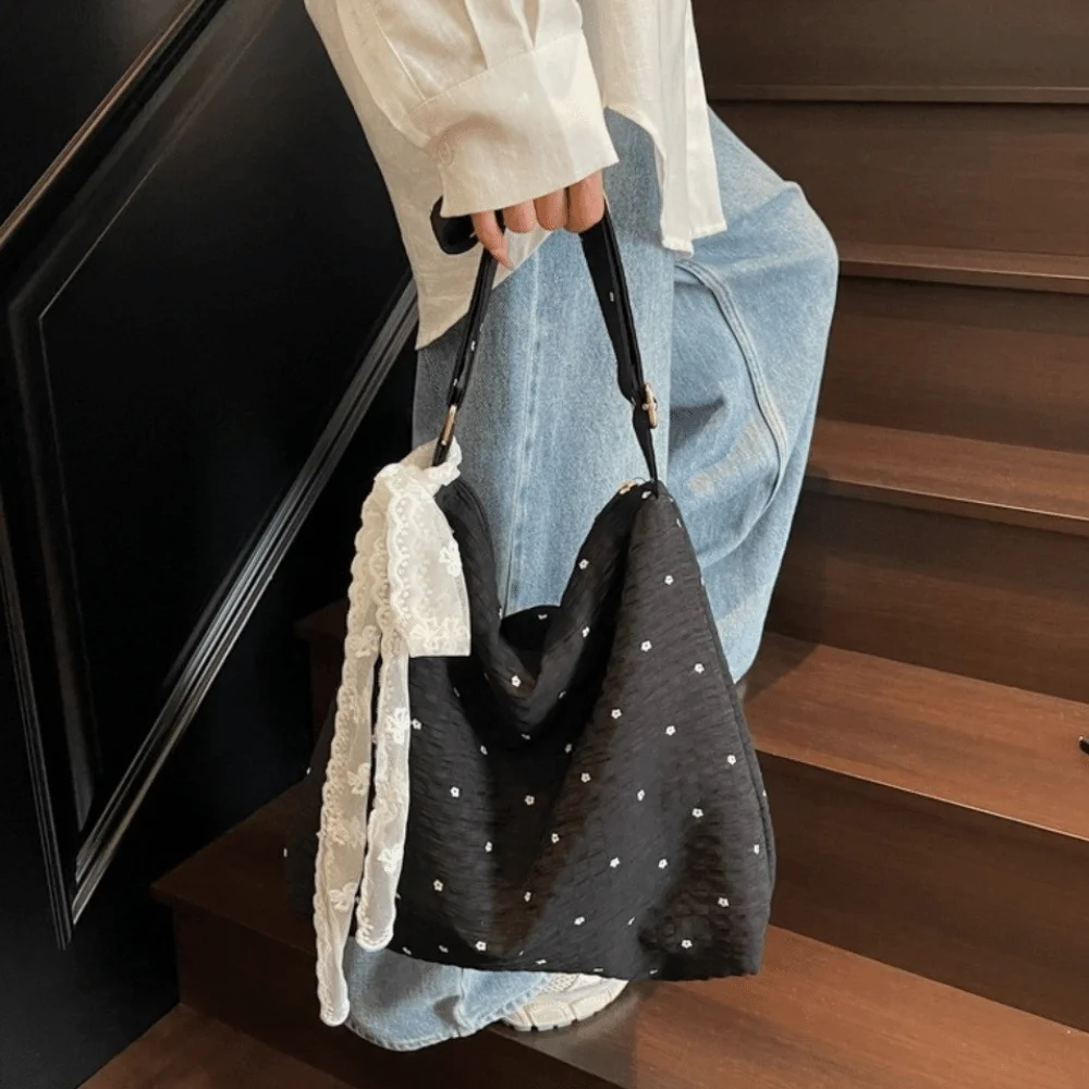 

Casual Stylish Poka Dots Bag Sweet Lace Ribbons Floral Messenger Bag Large Capacity Leisure Women's Handbag Commuting
