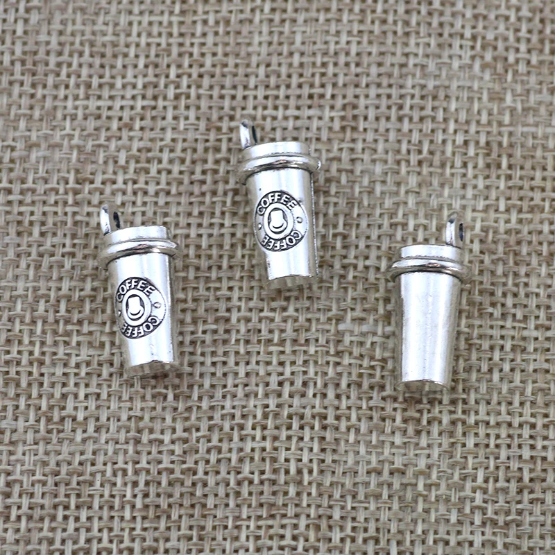 4 Pieces/Lot 10x21mm 3D Coffee Cup Coffee Charms Bracelets Keychain Charm Pendant Metal Diy Jewelry Findings