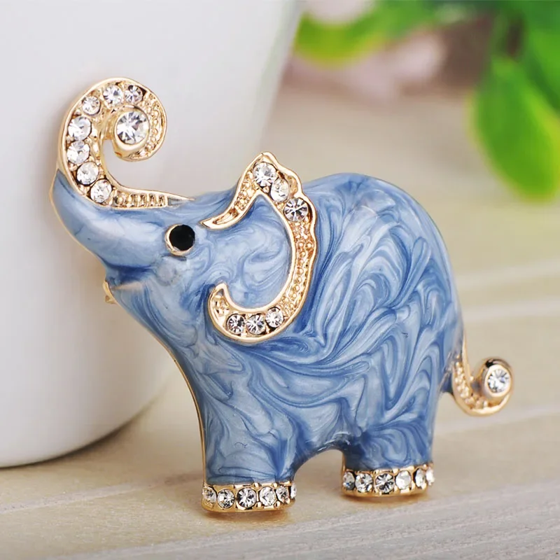 Blucome New Arrival lovely Blue Texture Enamel Elephant Shape Brooch Crystal Pins Brooches For Women Kids Scarf Clothes Jewelry