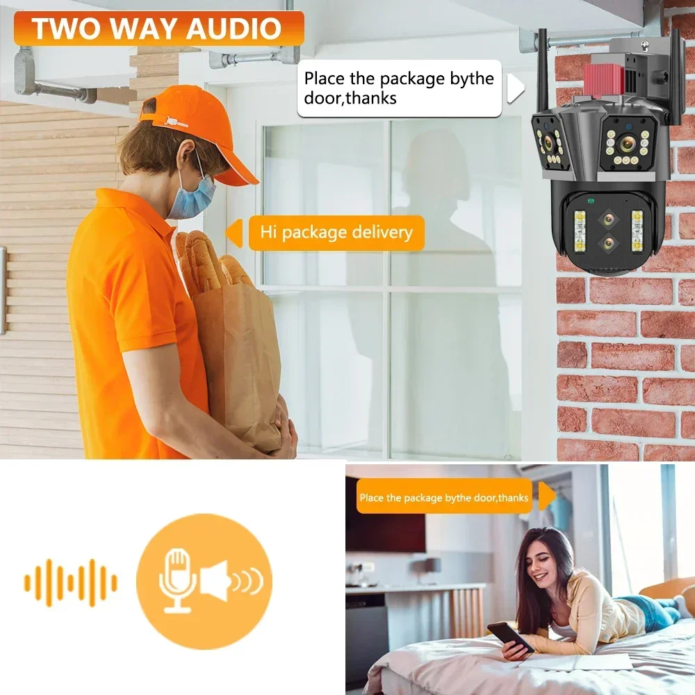 Smart Home 16MP 8K WIFI Surveillance Camera Four Lens Wireless Outdoor IP Camera 10X Zoom Optical Auto Tracking CCTV Camera PTZ