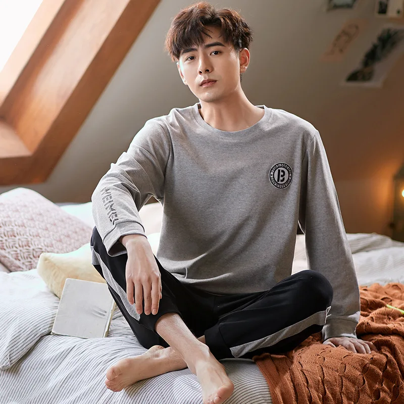 Men Pajamas Suit Pure Cotton Autumn Long Sleeves Breathable Plus-size Sleepwear Male Nightwear Set Spring Winter Gentlemen
