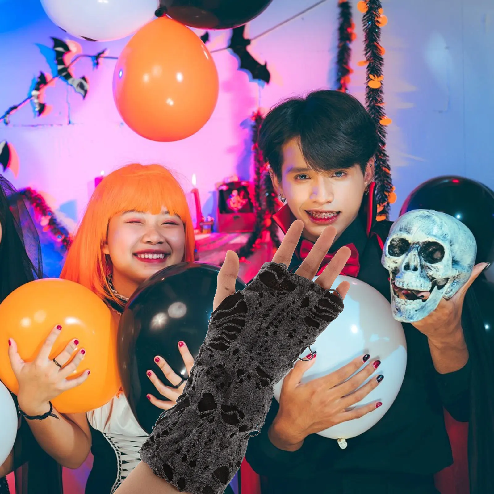 

1Pair Black Fingerless Gloves Punk Style Half Finger Halloween Costume Goth Grunge Arm Warmers for Cosplay Punk Fingerless Glove