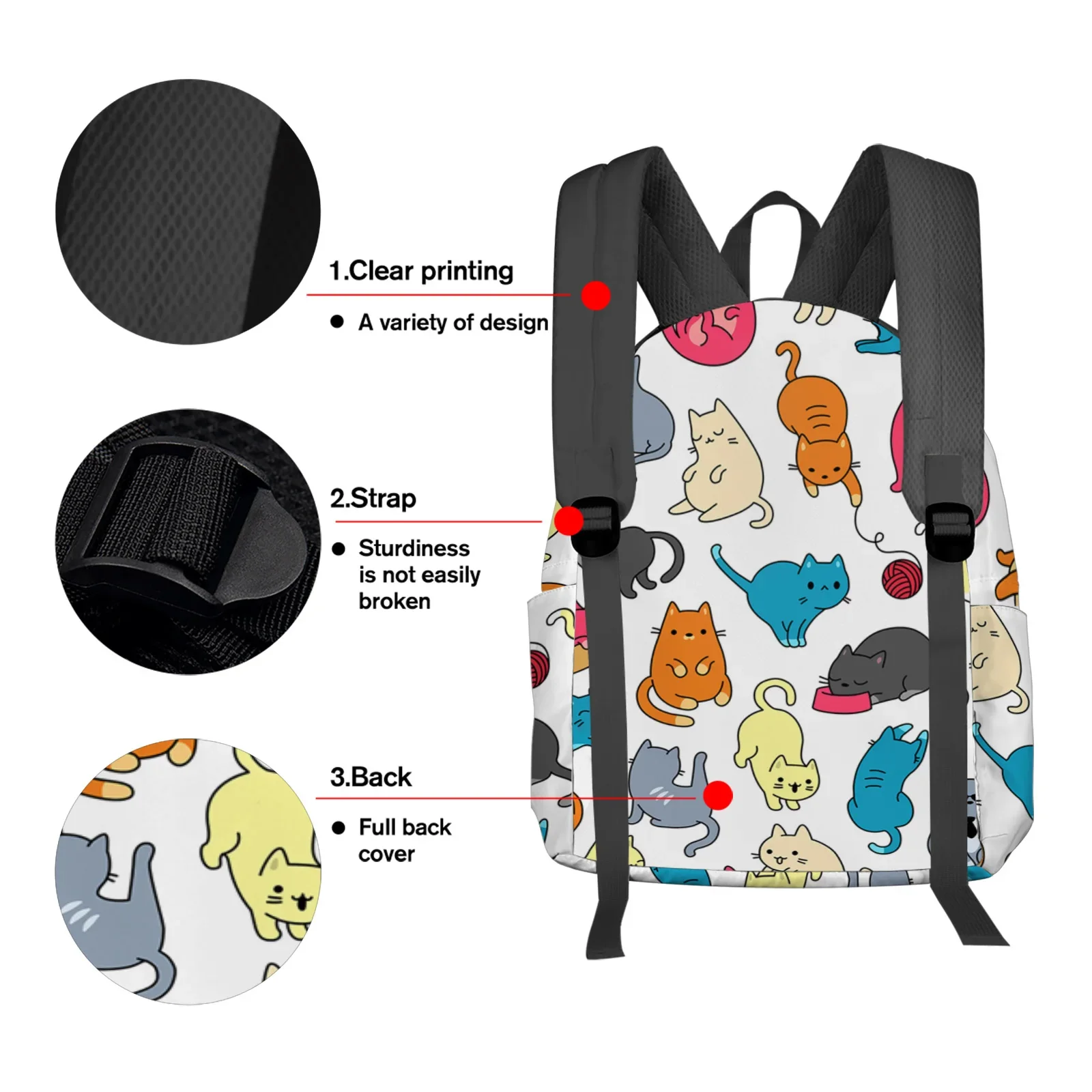 Imagem -03 - Mochila Cat Cartoon para Adolescentes e Meninas Bolsa para Laptop para Mulheres Bolsa de Viagem Casual Mochilas Escolares Estudantes