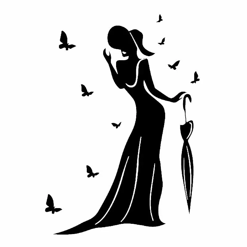 

Car Stickers Sexy Woman Beautiful Butterfly Umbrella PVC Car Decoration Accessories Decals Waterproof Black/white,17cm*12cm