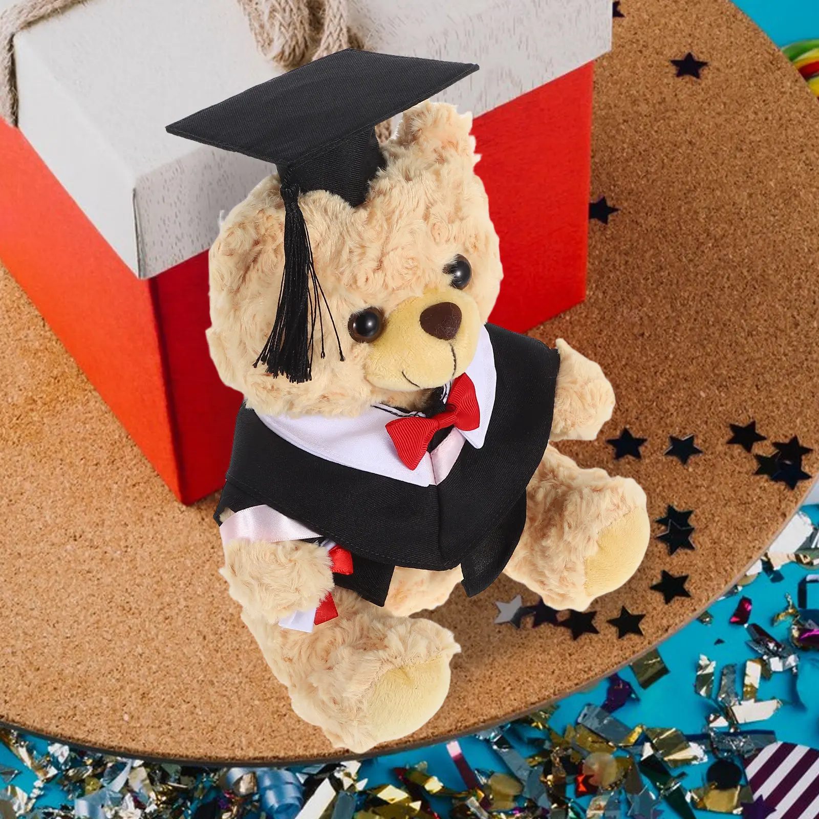 

Mini Graduation Bear Stuffed Animal Wearing Elegant Doctoral Robe Cap Tassel Adorable Soft Comforting Companion for Celebration