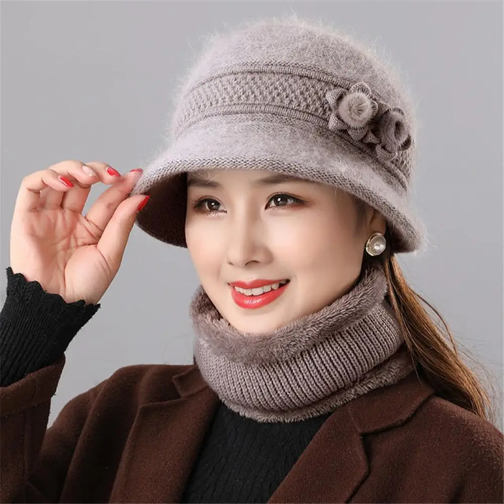 Warm Women\'s Hat and Scarf Set Faux Rabbit Fur Knitted Fleece-Lined Neck Warmer Thickened Windproof Mom Hat Scarf Two Set