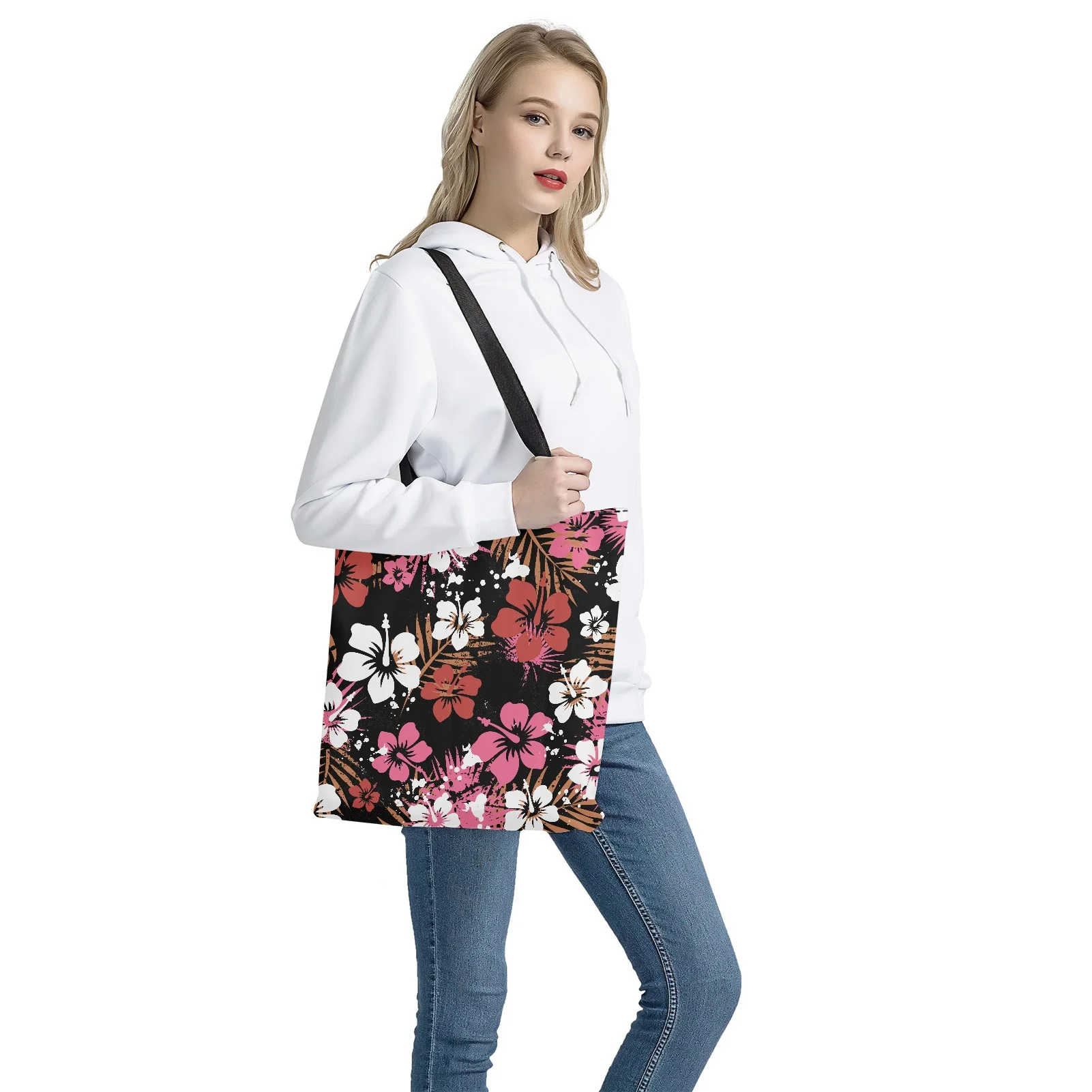 Women Totes Polynesia Floral Pattern Printed Handbag Eco Reusable Fashion Traveling Practical Shoulder Bag Large Capacity Lady