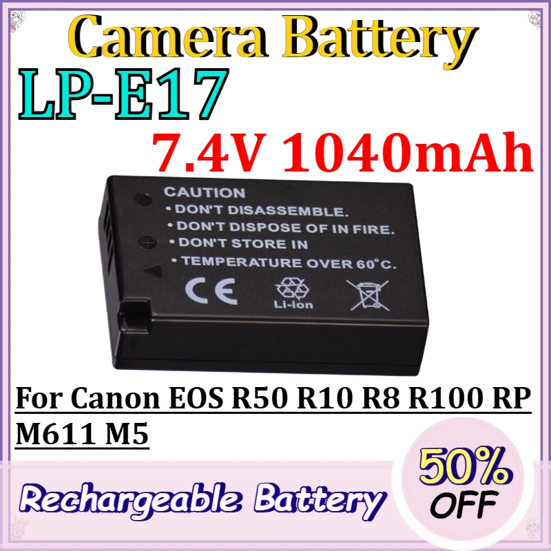 LP-E17 7.4V 1040mAh Camera Battery for Canon EOS R50 R10 R8 R100 RP M611 M5 Replacement Rechargeable Lithium Battery